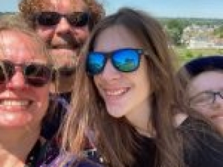 So windy! Atop the castle, with the city of Amboise out behind us