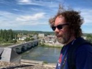 The Loire river down below, with a view of the bridge and island in the background
